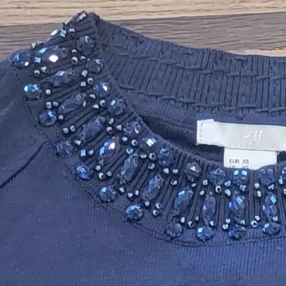 H&M Blue Beaded Neckline & Cuffs Sweater - Picture 2 of 10